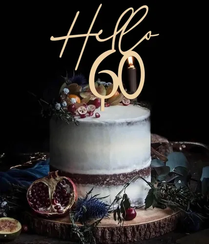 Vista 4 de Decoración para pastel de 60 cumpleaños con texto en inglés «Hello 60», decoración de pastel de cumpleaños 60 para mujeres u hombres, decoración