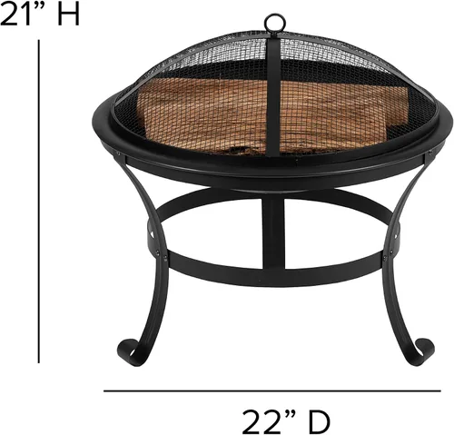 Vista 5 de Flash Furniture Chelton - Chimenea redonda de leña de 22 pulgadas con pantalla de chispas de malla y póker, color negro