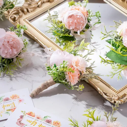 Vista 5 de Juego de 12 ramilletes de boda y boutonniere, pulsera de ramillete de boda con alfileres para baile de graduación, hombres, novia, fiesta