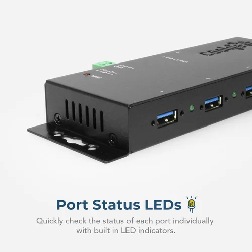 Vista 4 de Coolgear Caja de metal industrial USB 3.2 Gen 1 de 4 puertos con opción de cable de bloqueo de tornillo