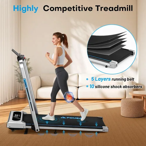 Vista 5 de Cinta de correr plegable 5 en 1, cintas de correr de 7.5 MPH para el hogar con aplicación compatible, cinta de correr con 10% de inclinación, unidad