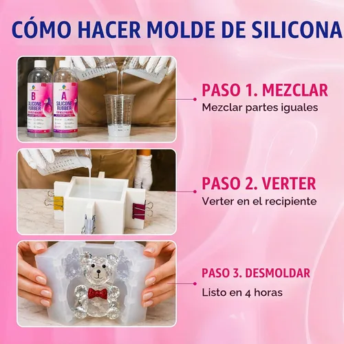 Vista 3 de CRAFT RESIN Shore 15A Kit de fabricación de moldes de silicona – Kit de molde de goma de silicona líquida translúcida de curado rápido súper
