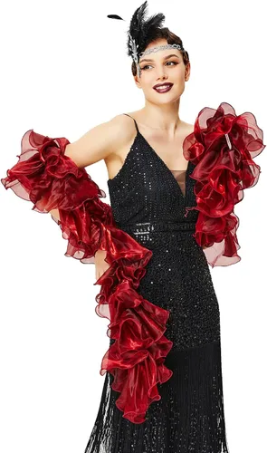Vista 6 de BABEYOND Boa Chandelle Vintage - Boa de 200g 2m Gatsby de organza, accesorio estilo flapper de 1920 Negro
