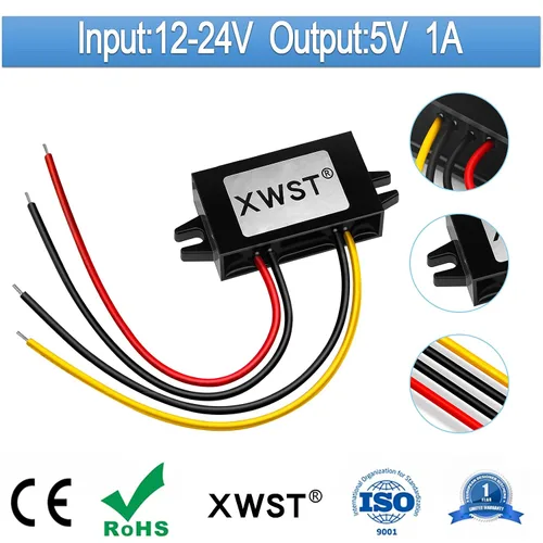 Vista 2 de 12V 24V reductor de voltaje convertidor de 5V 1A 5W, regulador de 5 voltios impermeable DC/DC Buck transformador fuente de alimentación