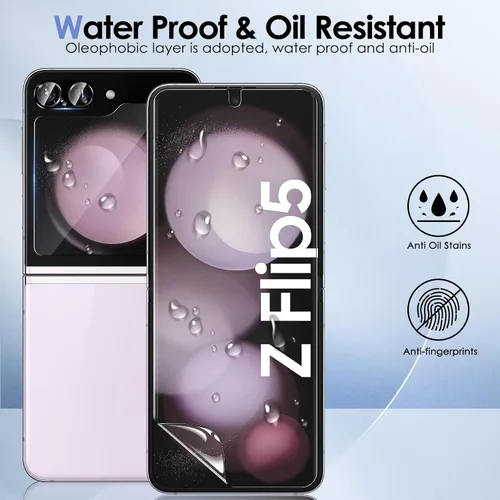 Vista 2 de Paquete de 6 protectores de pantalla para Samsung Galaxy Z Flip 5, protector de pantalla interno flexible de TPU + protector de pantalla exterior