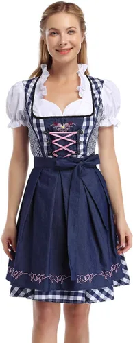 Vista 16 de GloryStar Vestido de cerveza de tirolesa alemana para mujer, disfraz de 3 piezas para el festival de carnaval bávaro del Oktoberfest 2 piezas - azul