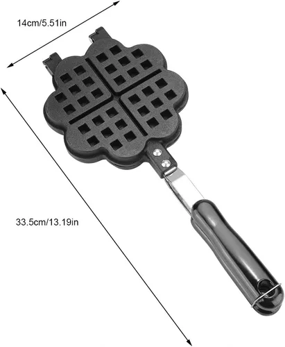 Vista 4 de HERCHR Molde para hacer gofres, de hierro fundido en forma de corazón, para panqueques, antiadherente, doble cara, molde para gofres con mango largo