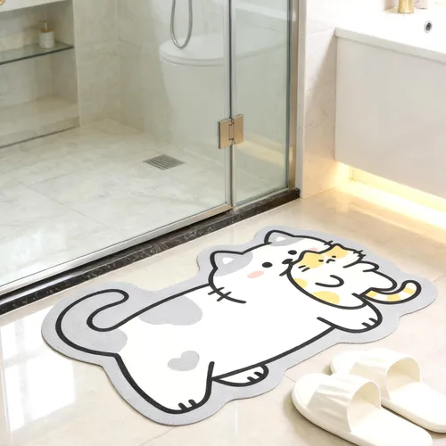 Vista 8 de Tapete de baño con bonitos animales, de secado rápido, antideslizante, súper absorbente, delgado, para el suelo del baño, frente a la bañera, fácil