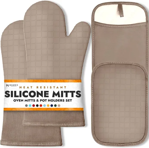 Vista 22 de HOMWE - Manopla de horno profesional y extralarga de silicona, guantes con forro acolchado, agarraderas resistentes al calor, guantes flexibles