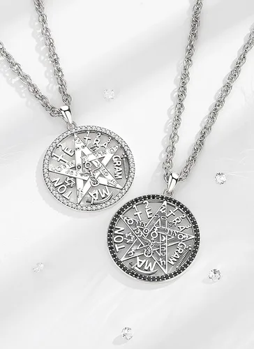 Vista 12 de CELESTIA Colgante de plata de ley 925, anillos de tetragrammaton, collar masónico, joyería de pentagrama para mujeres y hombres