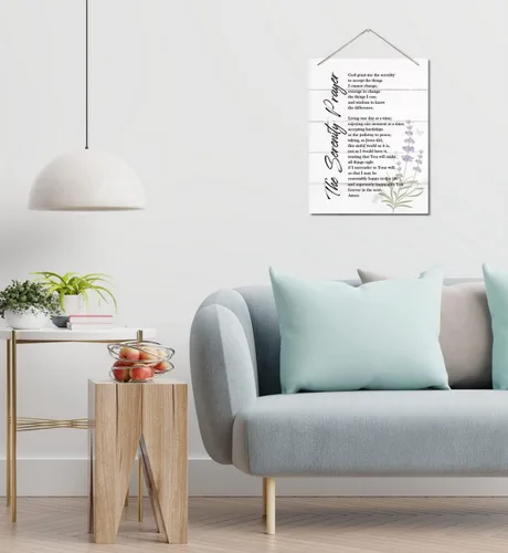 Vista 2 de Letrero de decoración de pared con texto en inglés "The Serenity Prayer", cita inspiradora de versículo de la Biblia, placa de pared impresa