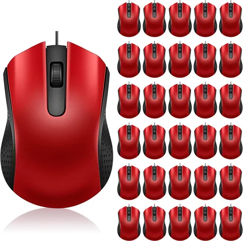 Vista 8 de Bonuci Paquete de 30 ratones USB con cable de 3 botones para computadora, mouse USB a granel para PC, laptop, oficina, escuela, uso en el aula Negro