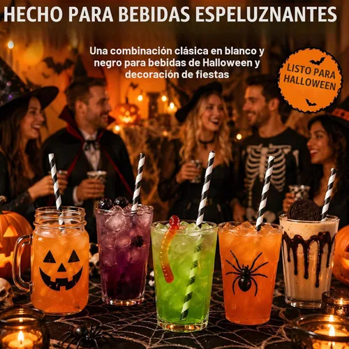 Vista 6 de ALINK 100 Black Striped Paper Straws, 7.75 in Black and White Straws Rayas negras