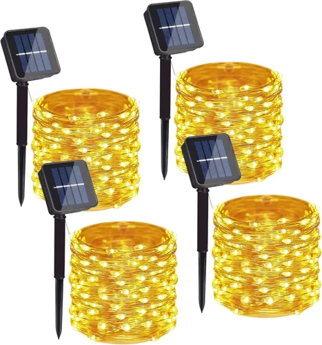 Vista 13 de Paquete de 2 cadenas de luces LED de 200 unidades, 66 pies, con cable de cobre, alimentadas por energía solar, impermeables, 8 modos, luces de hadas