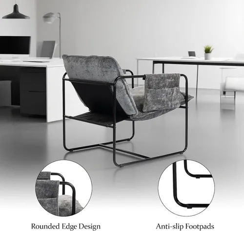 Vista 6 de Juego de 2 sillas decorativas modernas, cómodas sillas de sala de estar con reposabrazos, silla de lectura para dormitorio, silla tapizada