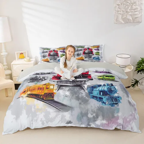Vista 9 de Feelyou Race Car Duvet Cover Twin Size Boys Girls Speed Sports Car Bedding Set Breathable Soft Racing Comforter Cover 2Pcs Black White Checked Azure