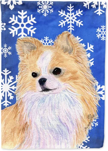 Vista 211 de Caroline's Treasures SC9374GF Bulldog English Snow flakes Holiday Garden Flag Buzón Bandera decorativa para patio exterior, patio, obras de arte