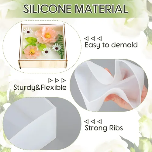 Vista 5 de Potchen 3 moldes de silicona grandes para actividad de resina, moldes cuadrados profundos brillantes con 3 patrones redondos de resina epoxi