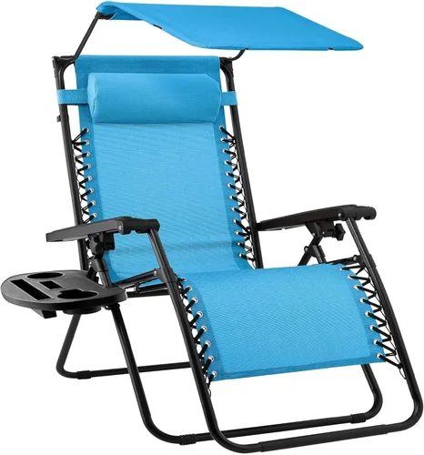 Vista 12 de Sillón plegable de gravedad cero para patio, con toldo ajustable y reposacabezas Amatista púrpura