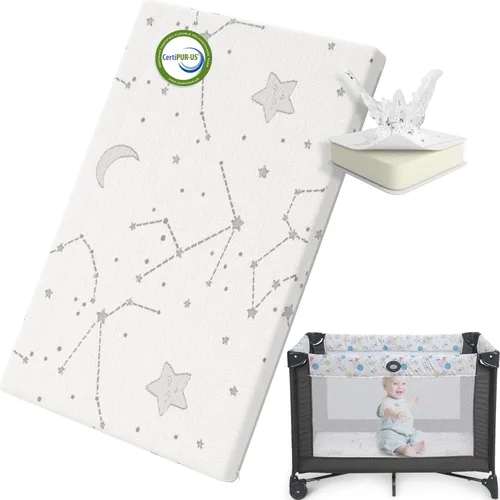 Vista 8 de YENING Funda de colchón Pack and Play transpirable 38x26 impermeable para bebé, cubrecolchón para Pack N Play, impermeable, paquete de 2