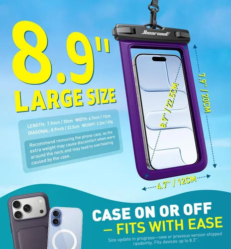 Vista 30 de Hiearcool Funda impermeable IPX8 para iPhone 17/16/15/14 Pro Max, bolsa seca para teléfono celular para artículos esenciales de playa y crucero