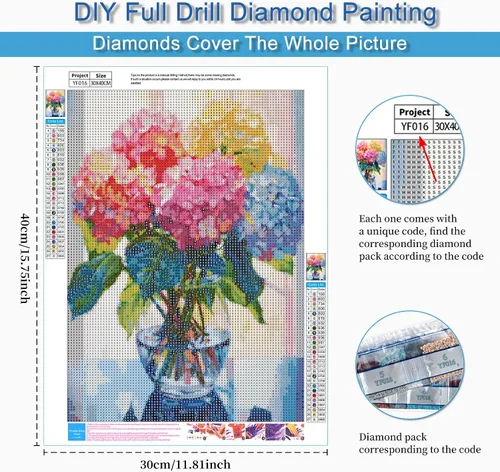 Vista 2 de Paquete de 12 kits de arte de diamantes de flores para adultos, juegos de pintura de diamantes 5D con herramientas para principiantes, bricolaje