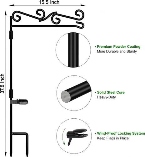 Vista 3 de HOOSUN Soporte para bandera de jardín, soporte para asta de bandera de jardín, metal negro, pintura a prueba de intemperie, 37.8 pulgadas de alto x