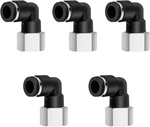 Vista 11 de 5 piezas de codo hembra neumático de 1/4 "tubo OD x 1/4" NPT rosca empujar para conectar accesorios de aire, 90 grados NPT hembra niquelado línea