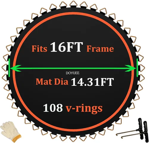 Vista 2 de Tapete de repuesto para cama elástica: se adapta a marcos de 16 pies con 108 anillos, se adapta a resortes de 6.5 a 7.0 pulgadas, diámetro