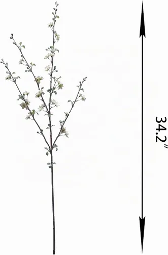 Vista 5 de ATFL Flores artificiales de ciruelo, 6 piezas de flores de cerezo rosa claro, ramas falsas para jarrón, tallos de flor de cerezo sintético