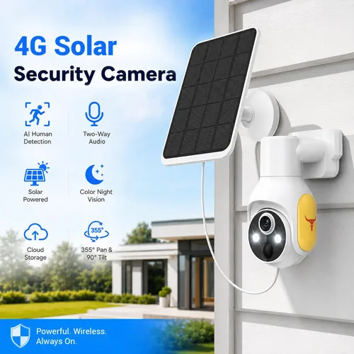 Vista 2 de Cámara de seguridad FameVibe 1080p inalámbrica con panel solar, detección inteligente de humanos con IA, audio de 2 vías, visión nocturna a