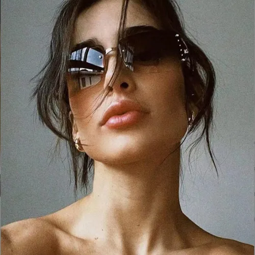 Vista 3 de 2 gafas de sol de moda para mujer, gafas de sol retro sin montura cuadradas con diamantes de imitación