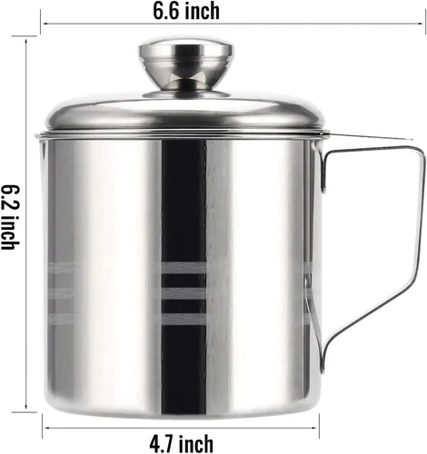 Vista 6 de Contenedor de grasa de tocino de acero inoxidable con pantalla de filtro de malla, 1.2L/5 tazas de aceite de cocina para cocina