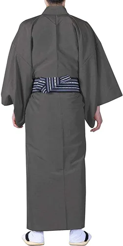 Vista 3 de KYOETSU Kimono lavable AwaseTsumugi para hombre con líneas finas estampado pongee