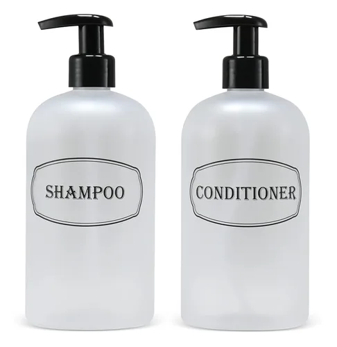 Vista 9 de Dispensadores de champú acondicionador de plástico de 16 oz (ámbar) Botellas de bomba de alta viscosidad, rellenables, reutilizables, contenedores