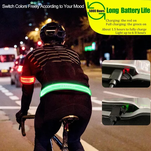 Vista 6 de RGB 7 Colors Switchable LED Armband, USB-C Rechargeable, 360° Reflective Running Light for Runners, High Visibility Reflective Running Gear for