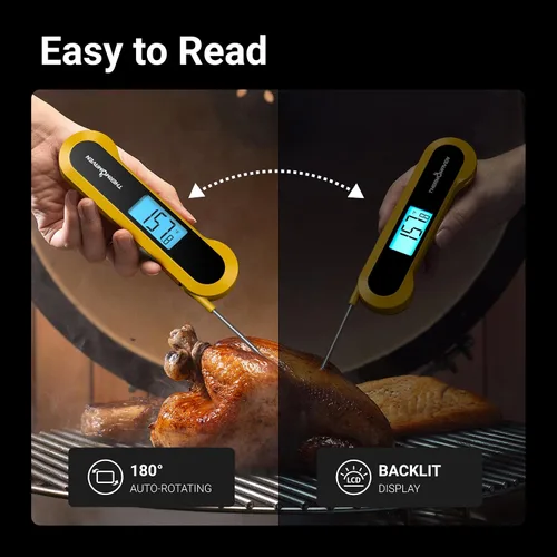 Vista 3 de Termómetro de carne instantáneo de lectura profesional de 0.5 segundos, digital, certificado NIST ±0.5℉ de precisión, pantalla LCD grande