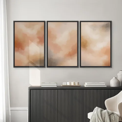 Vista 376 de SIGNWIN Lienzo enmarcado para pared, juego de arte pastel con cadena montañosa, bosque, niebla, naturaleza silvestre, ilustraciones modernas, arte