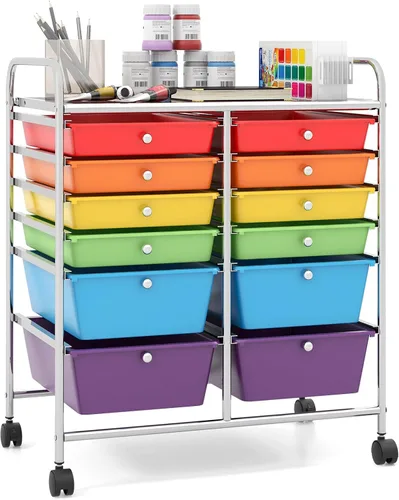 Vista 16 de Giantex Carro Organizador con 6 Cajones, con Ruedas, para Herramientas, Papel de Recortes, Hogar, Oficina, Escuela, Carro Utilitario Móvil Multiusos