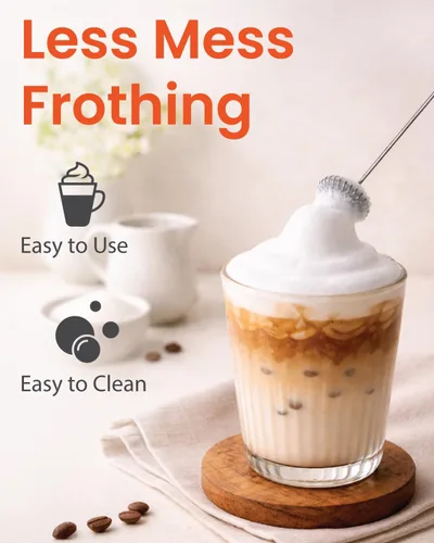 Vista 4 de Elementi Potente Varita Espumadora – Espumador de Leche Ligero y Mezclador de Bebidas Manual, Batidor Matcha para Lattes de Ensueño, Potente Varita