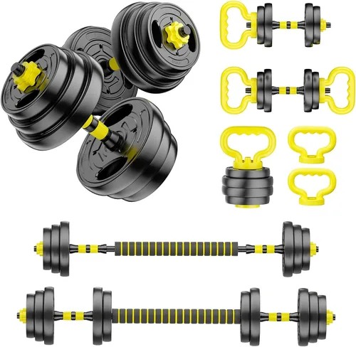 Vista 10 de Juego de mancuernas ajustables, pesas libres de 10 a 90 libras con conector – mancuernas 4 en 1, barra, pesa rusa y soporte para flexiones, juego