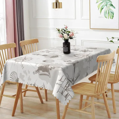 Vista 30 de Mantel oblongo, diseño de playa de 52 x 70 pulgadas, diseño de playa con estrellas de mar y olas de mar, con decoración impermeable y resistente a