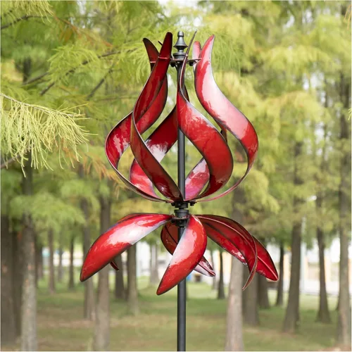Vista 7 de Molinillos de viento de tulipanes para exteriores, molinos de viento de metal grandes para patio jardín con estaca de tierra, molino de viento