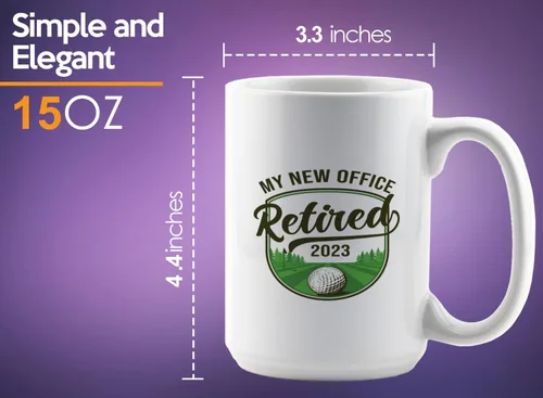 Vista 6 de Taza de café de golf de 15 onzas, color blanco, nueva oficina 2023, regalo de golf jubilado, abuelo, golfista jubilado, papá, regalos de golf