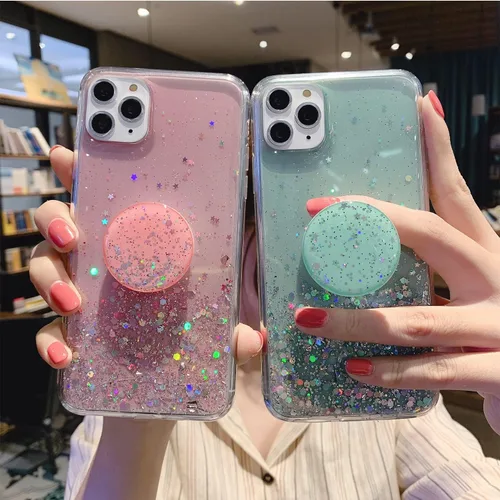 Vista 3 de Funda diseñada para iPhone 13 Pro Max para mujeres y niñas, con purpurina, bonitas, con soporte, funda protectora suave para teléfono para iPhone 13