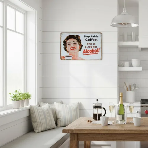 Vista 3 de UOOPAI Cartel retro de metal con texto en inglés «Step Aside Coffee This is a Job for Alcoh», decoración de pared