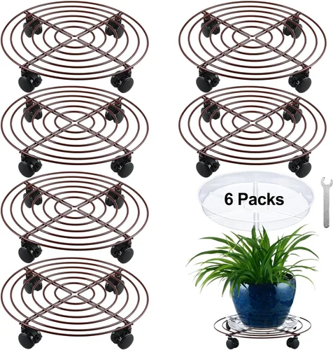 Vista 11 de 6 paquetes de 12 pulgadas de metal grande para plantas con ruedas, soportes rodantes para plantas de hierro forjado, base de rodillos para plantas
