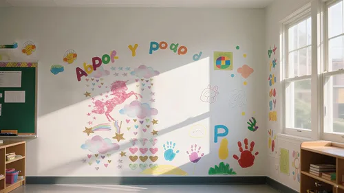 Vista 8 de Calcomanías de pared de unicornio para guardería, unicornio rosa con estrellas y nubes de arco iris, calcomanía de pared para dormitorio de bebé