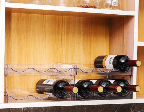 Vista 7 de IEEK Estante apilable de plástico para almacenamiento de botellas, estante organizador de botellas de agua/vino y bebidas para gabinete de cocina