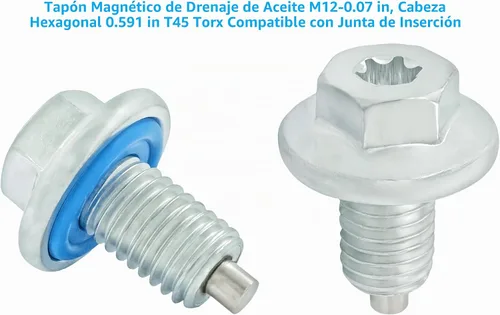 Vista 6 de 2 tapones magnéticos de drenaje de aceite M12-1.75, cabeza hexagonal de 0.591 in T45 Torx compatible con junta de inserción, más 5 juntas, apto